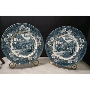 Vtg Royal Tudor Ware Two 10" Dinner Plates Coaching Taverns English Ironstone